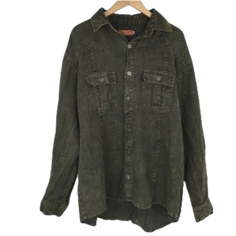 Dash Hemp Santa Cuz Men’s Button Down Shirt Olive Green 100% Hemp Size XL